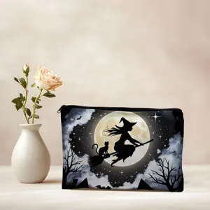 Halloween gotico borsa cosmetica con spettrale strega gatto stampa grande custodia trucco
