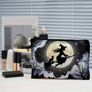 Borsa cosmetica gotica di Halloween con strega grande capacita per trucco e uso quotidiano.