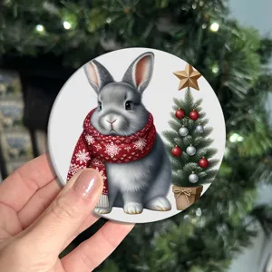 Christmas rabbit coaster cute winter animal cup mat holiday festive table home decoration