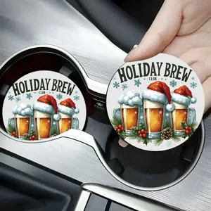 Christmas absorbent ceramic car cup coaster round non-slip drink coaster for auto