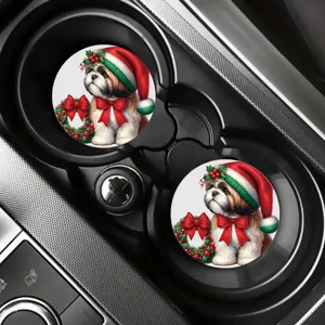 Christmas dog car cup coaster silicone heat-resistant cute auto interior drink mat 2pcs