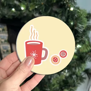 Christmas theme absorbent cup coaster for coffee table, cute holiday mug pattern mat table decor.