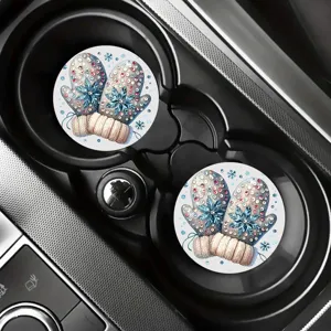 Enhance your car interior with these stylish winter mitten snowflake design car cup coasters.
