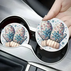 Car rhinestone mitten snowflake design anti-slip absorbent vehicle water cup coaster