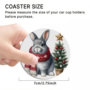 Christmas rabbit car cup holder coaster 7cm soft rubber cute holiday auto interior table mat