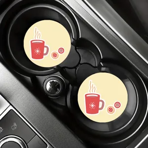 Christmas car cup holder coasters feature cute red mug and snowflake patterns, ideal for auto decor.