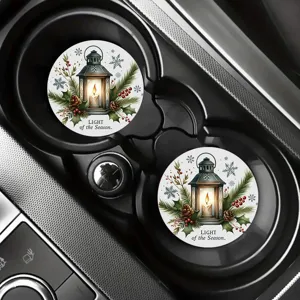 Christmas car coasters absorbent round cup mats winter lantern holiday auto interior decor