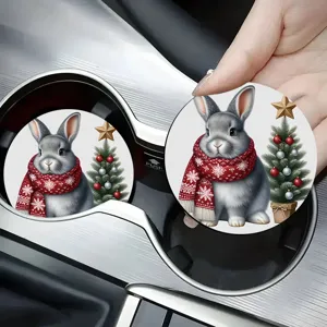 Christmas rabbit car cup coaster non-slip rubber auto water cup holder insert mat decor