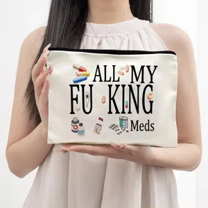 Canvas Makeup Bag Portable Zipper Toiletry Pouch Cute Creative Print Travel Storage Bag For Women Cosmetics Purse