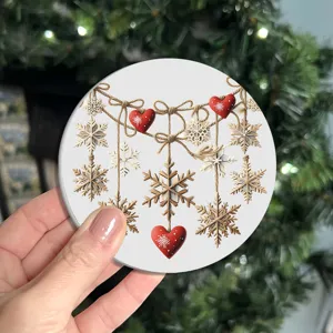 Noël rustique flocon de neige et cœur rouge rond sous-tasse pour la table et la voiture.