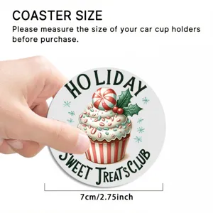 Christmas silicone car cup coaster detail view showing 7cm round festive cupcake design.
