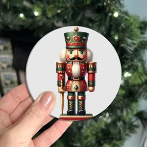 Sottobicchiere rotondo natalizio schiaccianoci auto dettaglio, decoro e tappetino festa.