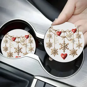 Sous-verres de Voiture de Noël Ronds en Silicone Tapis de Coupe Absorbant Lanterne Lait de Poule Cloches Décor de Voiture