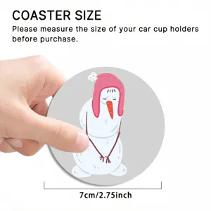 Cartoon snowman car coaster, absorbent PVC cup holder mat, 7cm diameter anti-slip pad.