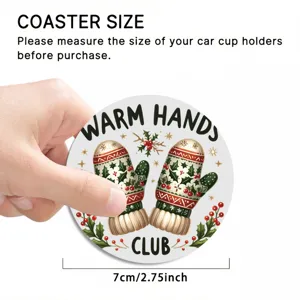 Sous-verre de voiture de Noel rond absorbant porte-tasse motif de mitaines d'hiver mignon 7cm