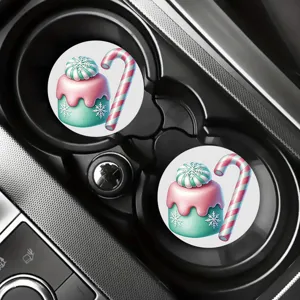 Christmas cupcake car cup coaster, cute pink blue dessert auto drink holder mat 2pcs