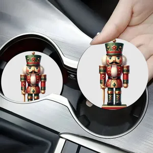 Sottobicchiere per auto di Natale, tappetino rotondo antiscivolo con soldatino, accessorio auto.