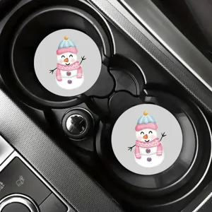 Detail view of cute cartoon snowman silicone car coasters, perfect for auto cup holders.