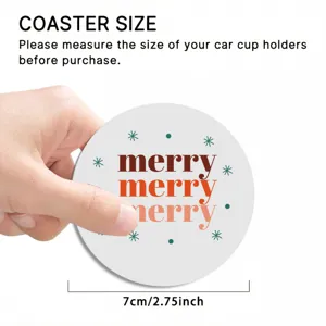 Gros plan d'un dessous de verre de voiture rond avec motif de Noël joyeux et design antidérapant.