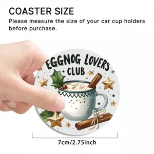 Christmas car cup holder coaster detail view, non-slip silicone coaster, 7cm diameter holiday decor.