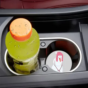 Cute cartoon snowman PVC car coaster for cup holder, anti-slip interior decor pad detail view.