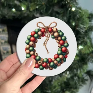 Sottobicchiere ghirlanda perle legno Natale tapp-tavola festivo tazza caffè decorazione