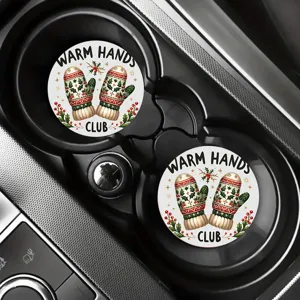 Sous-verres de voiture ronds avec motif de mitaines d'hiver, accessoires pour intérieur auto.