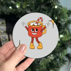 Cute retro cartoon mug design round silicone coaster for holiday party table decor and drinks.