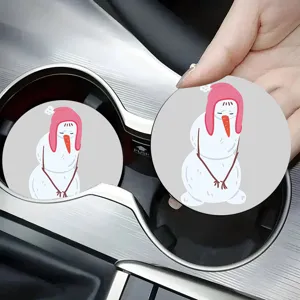 Universal Round Non-Slip Silicone Car Coaster Cartoon Printed Interior Cup Holder Mat Anti-Dust Protective Pad For Auto