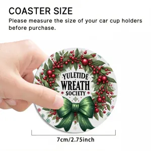 Christmas car cup coaster round silicone absorbent coaster festive wreath holiday table decorations