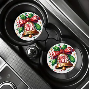 Ensemble de sous-verres de voiture de Noël avec design de cloches festives pour porte-gobelet.