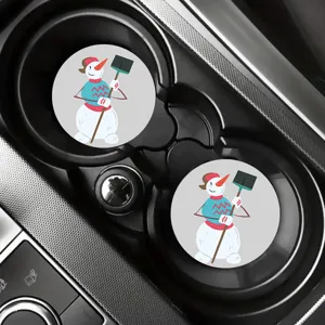 Cute cartoon snowman car cup coasters set, non-slip PVC automotive cup holder inserts.