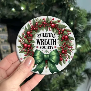 Christmas round silicone cup mat heat insulation pad with festive wreath pattern for table