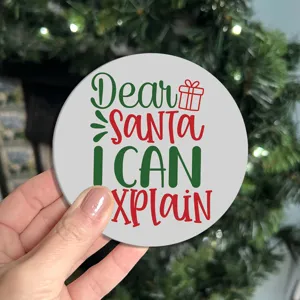Christmas themed silicone coaster with funny Dear Santa I Can Explain text, holiday home decor.