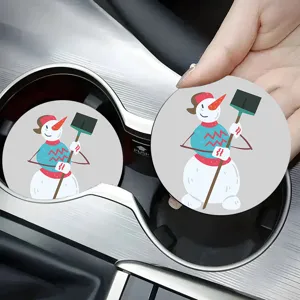 Cartoon PVC car coaster featuring cute snowman design, perfect for cup holder decoration and protection.