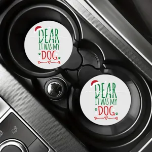 Set de sous-verres de voiture de Noël, tapis antidérapants pour porte-gobelet chien drôle.