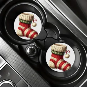 Set 2 sottobicchieri per auto di Natale, motivo calza lavorata a maglia tappetini portabicchieri.