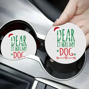 Sous-bock de voiture de Noël, tapis antidérapant avec joli motif de chien pour auto.