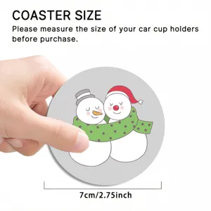Car cup holder coaster, cute cartoon snowman design, 7cm round PVC automotive drink coaster.