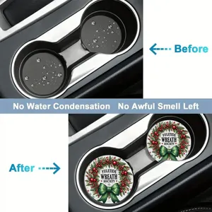 Christmas car cup coasters absorbent silicone auto cup holder insert pads festive holiday decor.