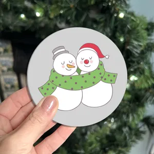 Cute cartoon Christmas snowman PVC coaster, perfect for car cup holder and home table decor.