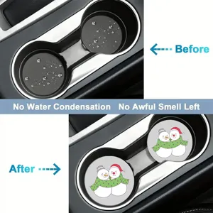 Car cup holder coasters cute snowman absorbent PVC auto accessories anti-slip mats 2pcs