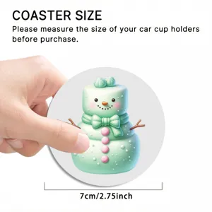 Cute green snowman car cup coaster absorbent anti-slip mat 7cm diameter daily use