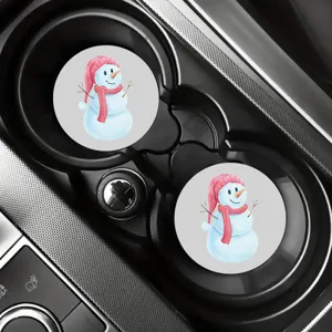 Christmas snowman car coasters cute pink winter coffee cup mats anti-slip auto interior decor