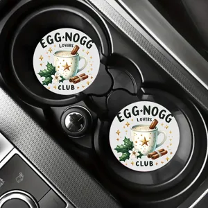 Sous-verres de voiture thème eggnog de Noël, tapis de porte-gobelet absorbants, lot de 2.