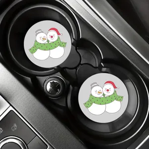 Cute cartoon snowman car cup coaster, PVC anti-slip cup holder pad for auto interior decoration.
