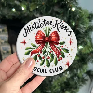 Christmas round silicone coaster festive mistletoe car cup holder mat tea table decor