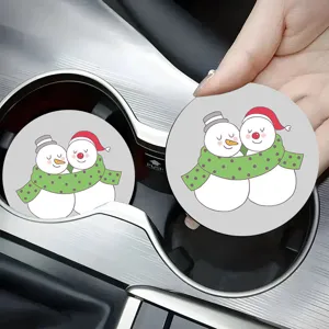 Car cup coaster cute cartoon snowman PVC anti-slip mat for auto interior decoration new