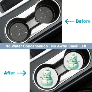 Cute snowman car cup coaster absorbent pad anti slip bottle holder mat for auto interior decor