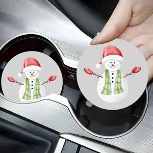 Cute Christmas snowman car cup coasters non-slip round absorbent vehicle drink coasters mat